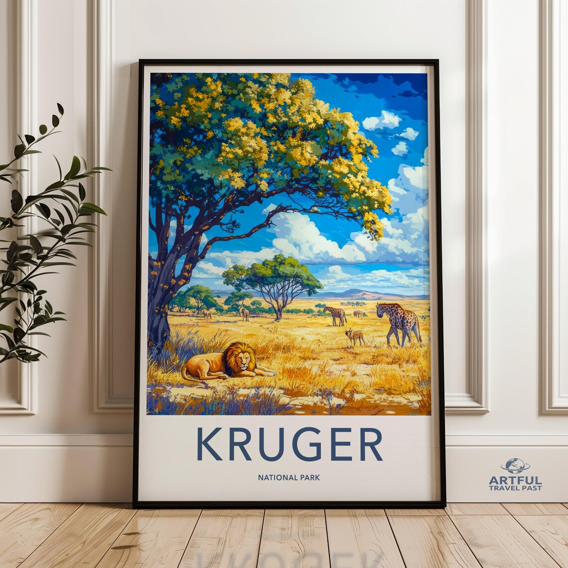 Kruger National Park Travel Poster Lion Safari African Savanna Art