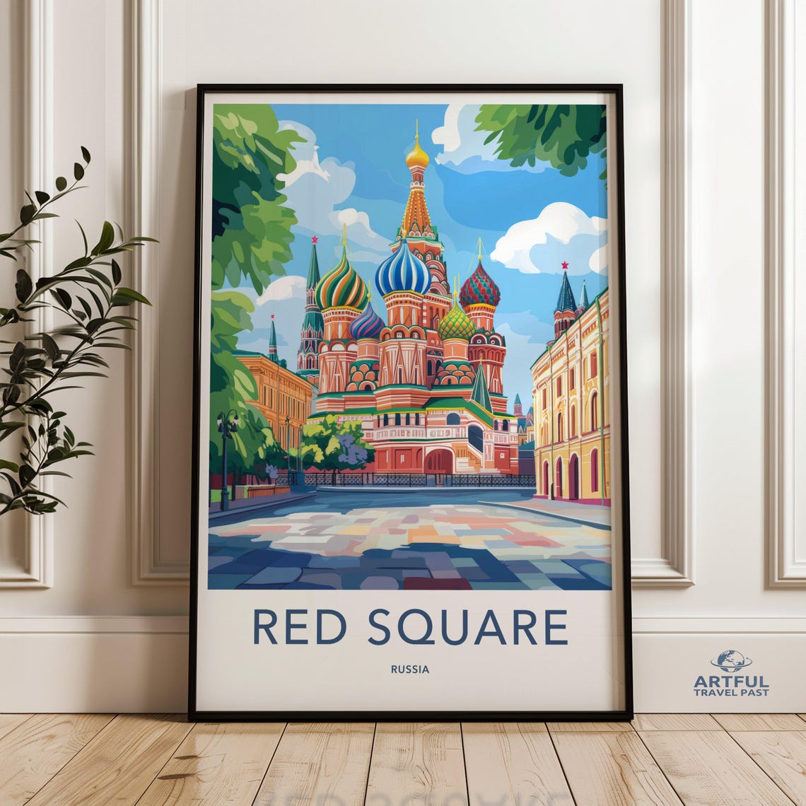 Red Square Moscow Daytime St Basil Cathedral Colorful Travel Poster