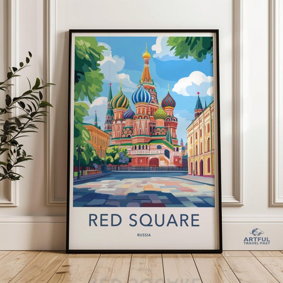 Red Square Wall Art Print Russia Decor Historic Landmark Poster Colorful Cityscape Travel Souvenir Home