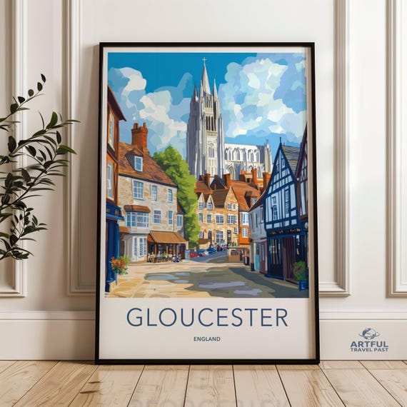 Gloucester England Wall Art Print Cityscape Artwork Historic Architecture Poster Uk Travel Decor Home Office Decoration