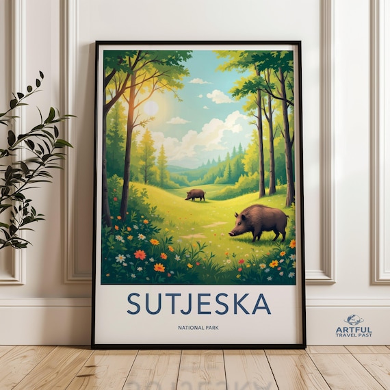Sutjeska National Park Wild Boar in a Sunny Meadow Travel Poster
