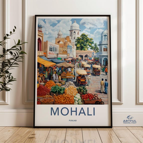 Vibrant Mohali Punjab Wall Art Colorful Market Scene Poster Historical Street Print Cultural Artwork Cityscape