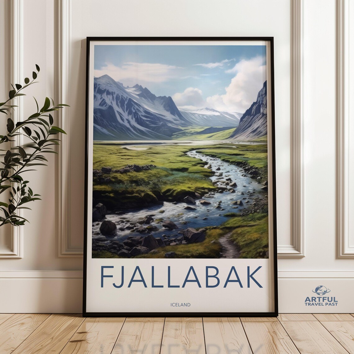 Fjallabak Iceland Highlands River Valley Vintage Travel Poster