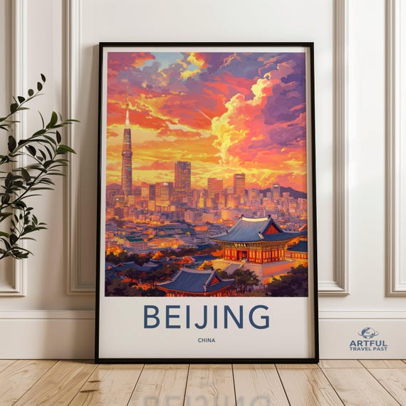 Beijing Cityscape Wall Art Sunset Skyline Poster Modern Home Decor City Of Print Urban Landscape China Travel