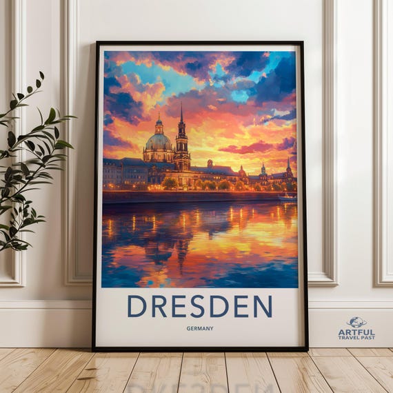 Dresden Germany Skyline Wall Art Print Colorful Sunset Cityscape Poster Beautiful European Landmark Decor Fine Home
