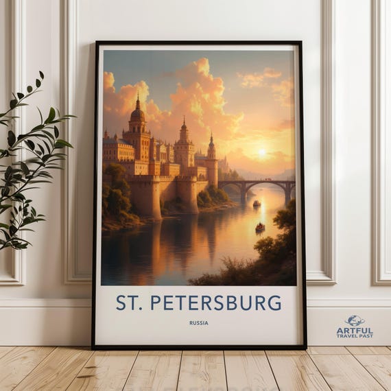 St Petersburg Travel Poster Vintage Style Russia Wall Art Cityscape Print Retro Decor Scandinavian Minimalist Artwork