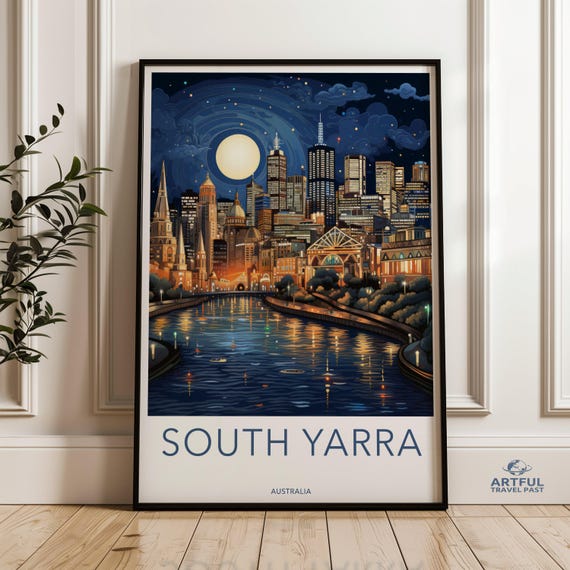 South Yarra Cityscape Wall Art Print Night City Lights Illustration Melbourne Skyline Decor Urban Landscape Poster Modern Home