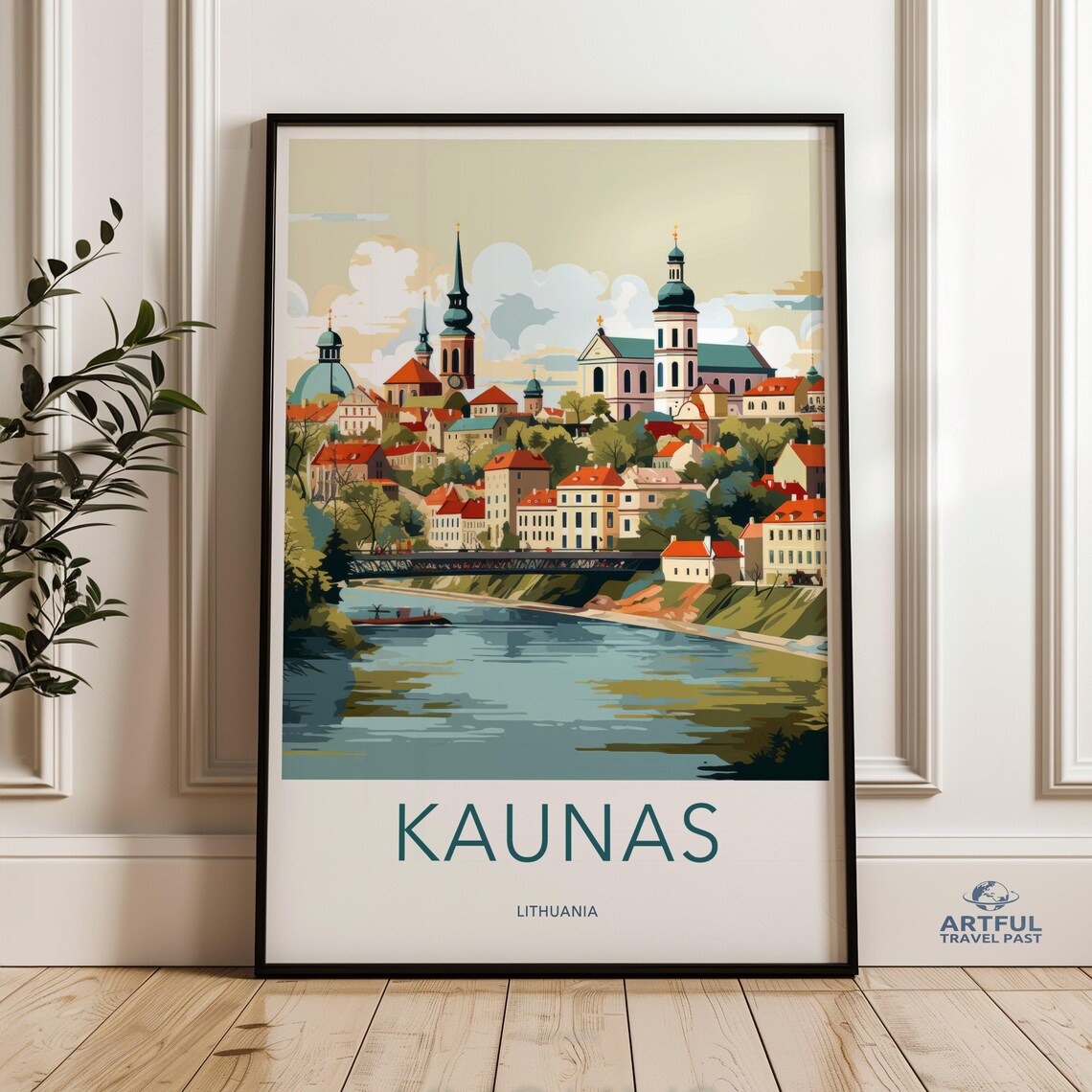 Kaunas Lithuania Old Town River City Vintage Travel Art Poster
