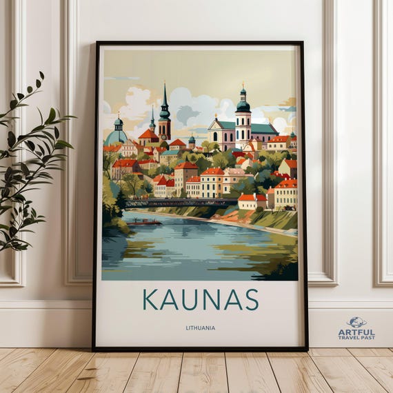 Kaunas Lithuania Cityscape Wall Art Print Travel Poster European City Artwork Modern Home Decor Office Decoration