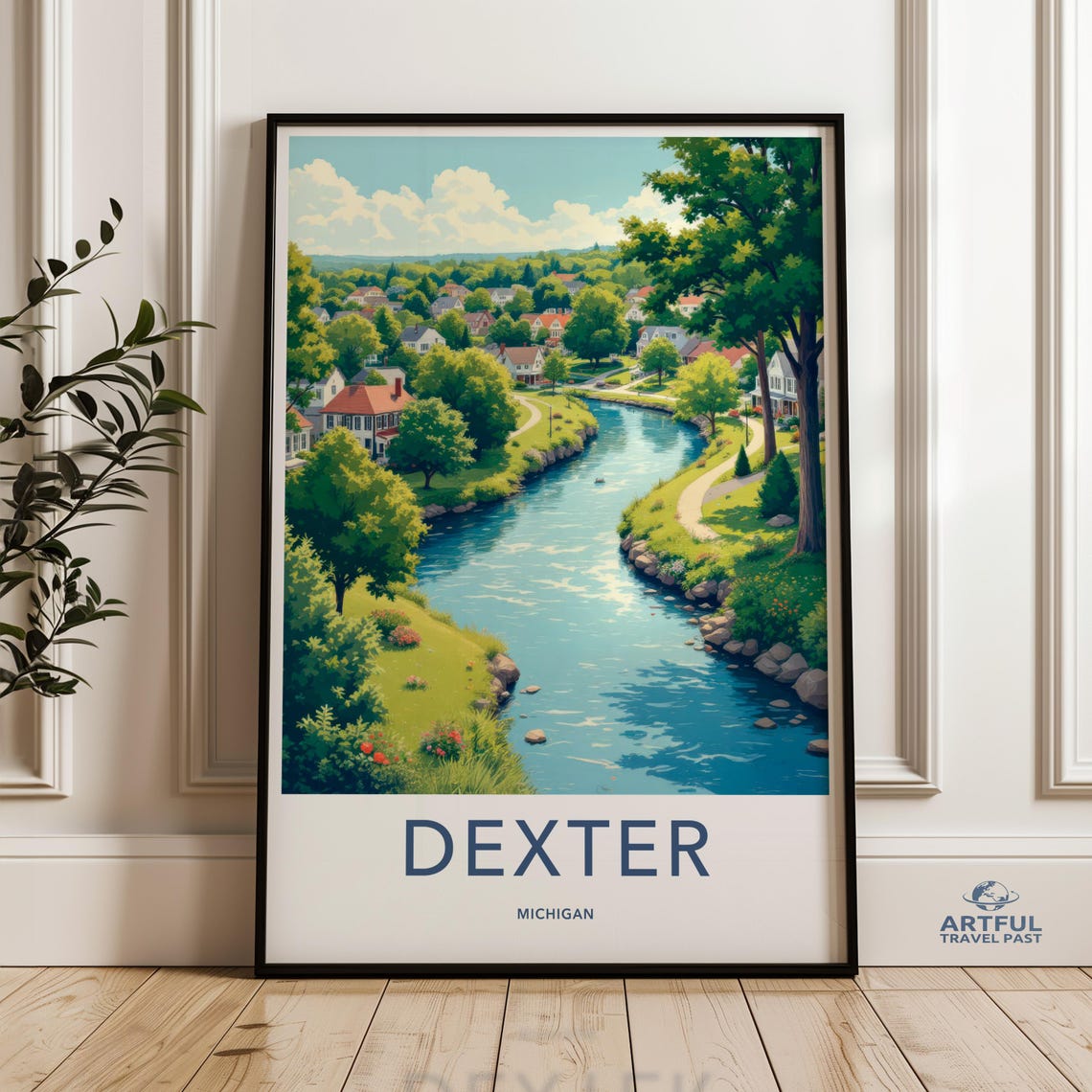 Dexter Michigan River Town Scenic Small Town Vintage Travel Poster