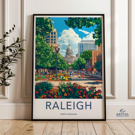 Raleigh North Carolina Wall Art Nc Capitol Building Cityscape Print Southern Us Decor State Landmark Travel Poster Souvenir
