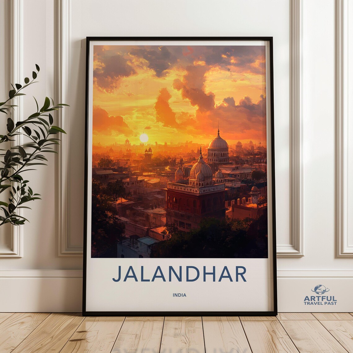 Jalandhar India Cityscape Travel Poster, Sunset View