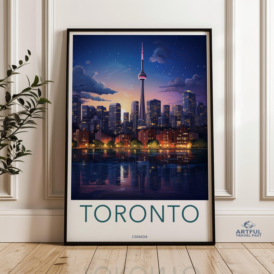 Toronto Canada Night Skyline CN Tower City Lights Travel Poster