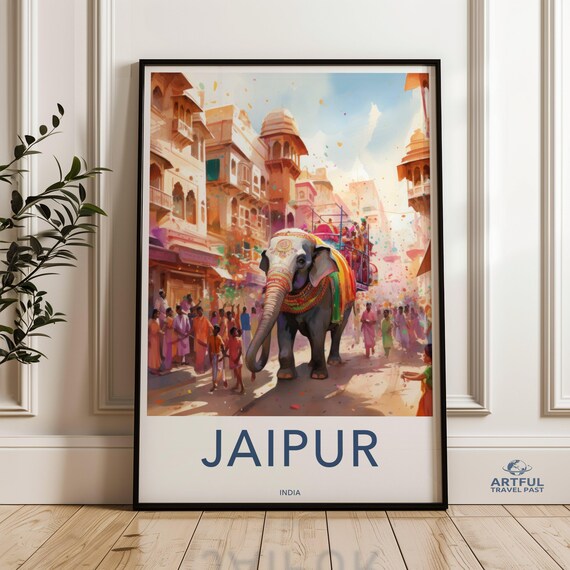 Jaipur Wall Art India Cityscape Print Architectural Wonders Cultural Landmarks Historical Elephant Street Scene