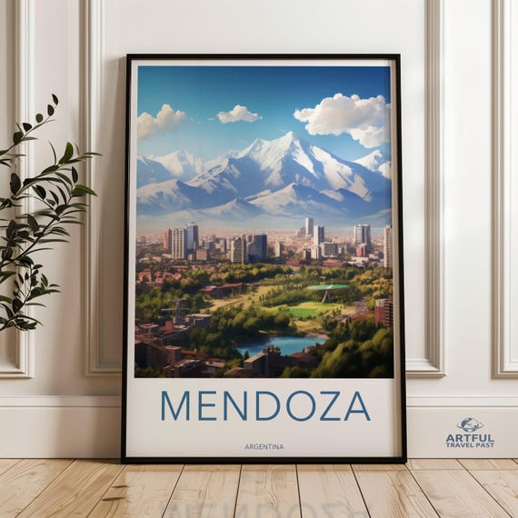 Mendoza Argentina Skyline Wall Art South Cityscape Print Nature And Urban Landscape Mountain View Poster