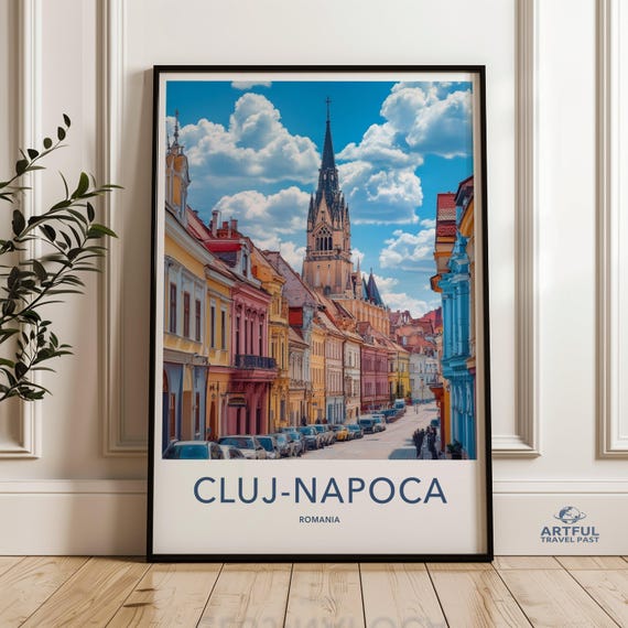Clujnapoca Wall Art Print Vibrant Cityscape Decor Romania Travel Poster European Architecture Photo Historic Landmark Artwork