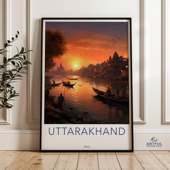 Uttarakhand Wall Art Sunset Over River Himalayan Landscape Cultural Heritage Architectural Wonders Natural Beauty Print