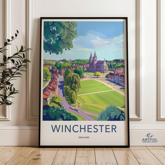 Winchester England Landscape Print Cityscape Wall Art Scenic Travel Poster Home Decor Artwork For Living Room