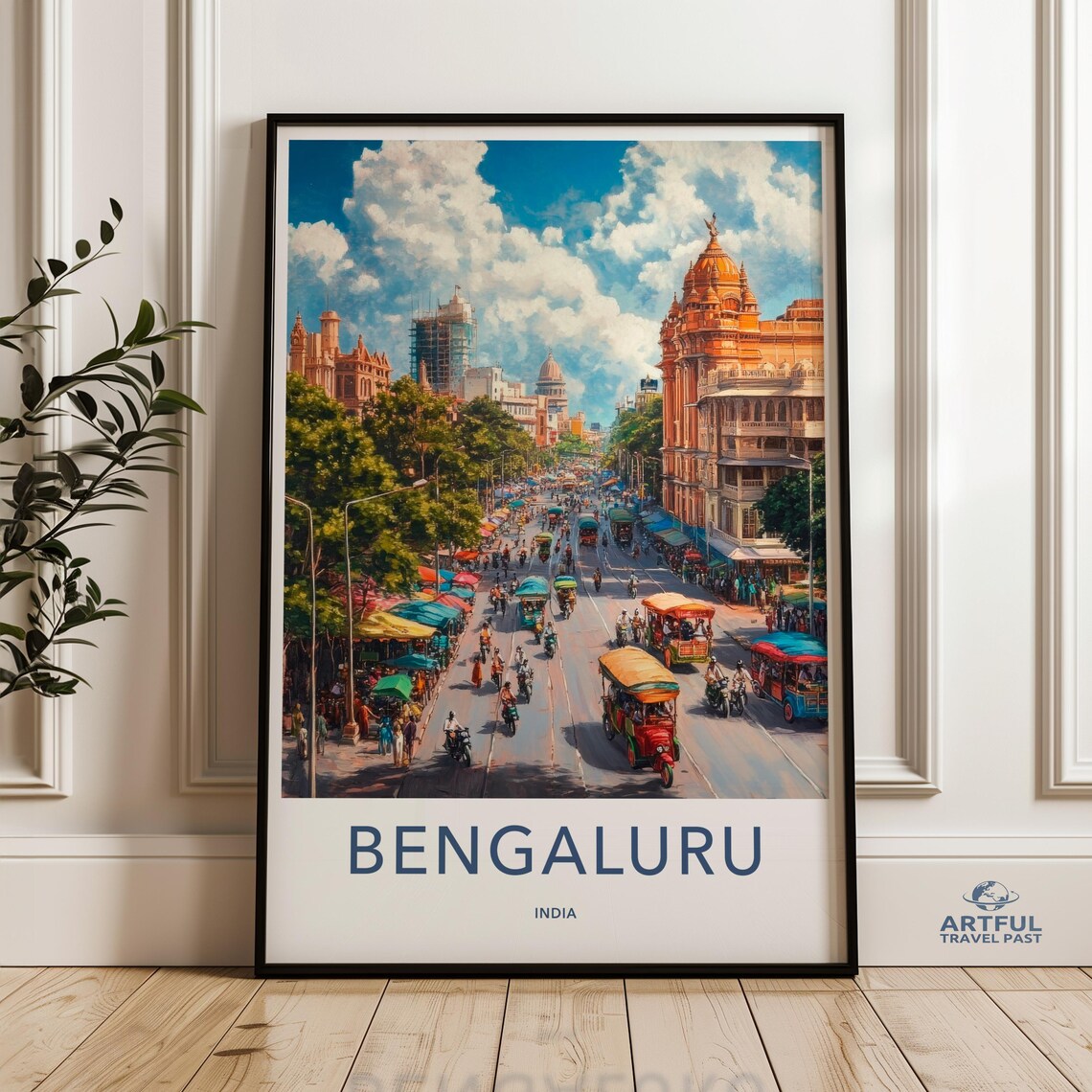 Bengaluru India Colorful Rickshaw Street Market Cityscape Poster