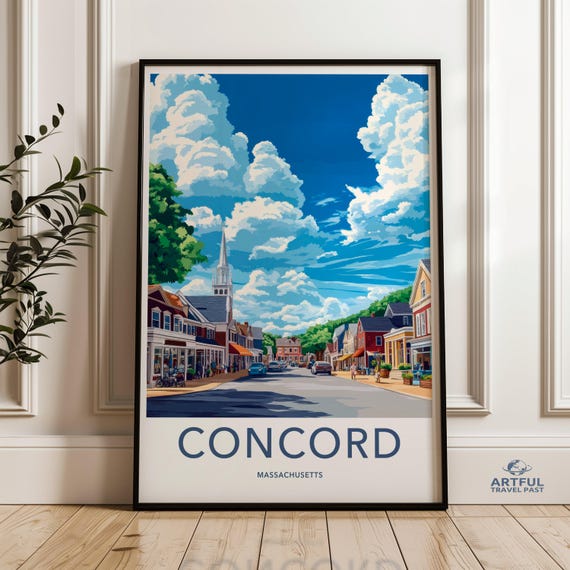 Concord Massachusetts Wall Art Cityscape Print Travel Poster Vintage Style Home Decor Historic Town Artwork Scenic View