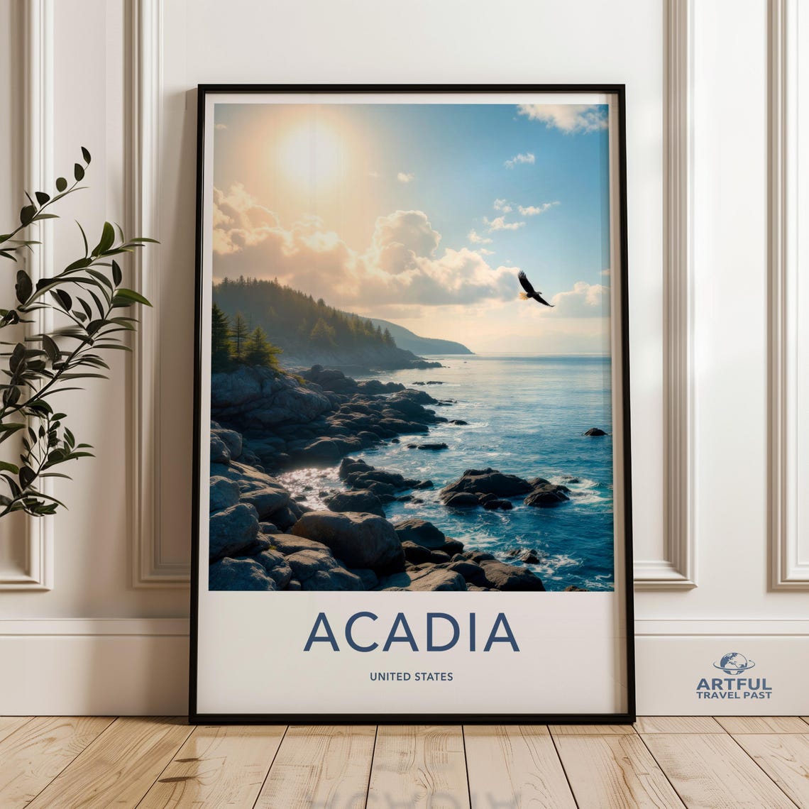 Acadia National Park Travel Poster Maine Coastal Landscape Wall Art Nature Vintage Print Scenic Home Decor United States Room
