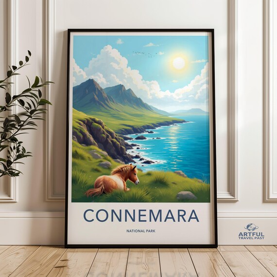 Connemara National Park Ireland Pony Coastal Cliff Travel Poster