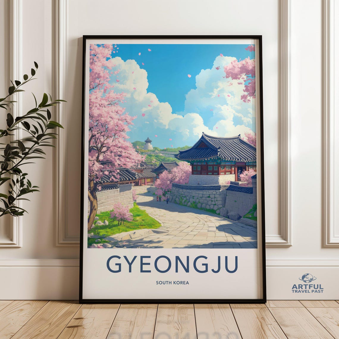 Gyeongju South Korea Cherry Blossom Palace Spring Travel Poster