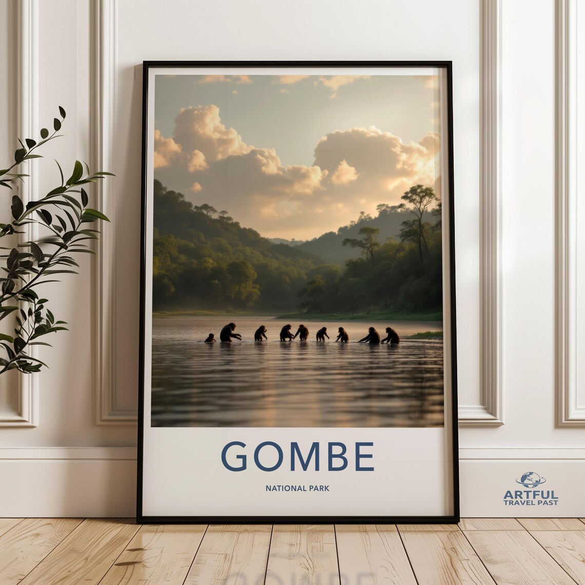 Gombe National Park Chimpanzees River Sunset Safari Travel Poster
