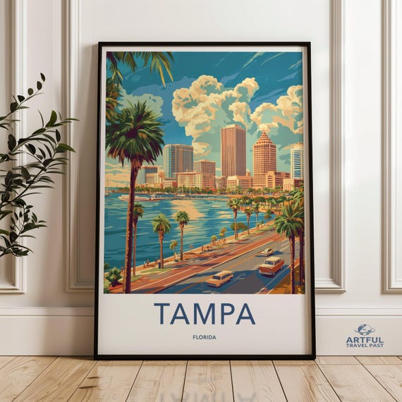 Tampa Florida Wall Art Cityscape Poster Travel Print Skyline Usa Landmarks Palm Trees Souvenir Home Decor