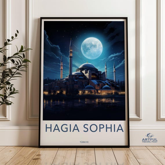 Hagia Sophia Wall Art Turkiye Landmark Poster Moonlit Architectural Print Historic Building Artwork Cultural Heritage Decor