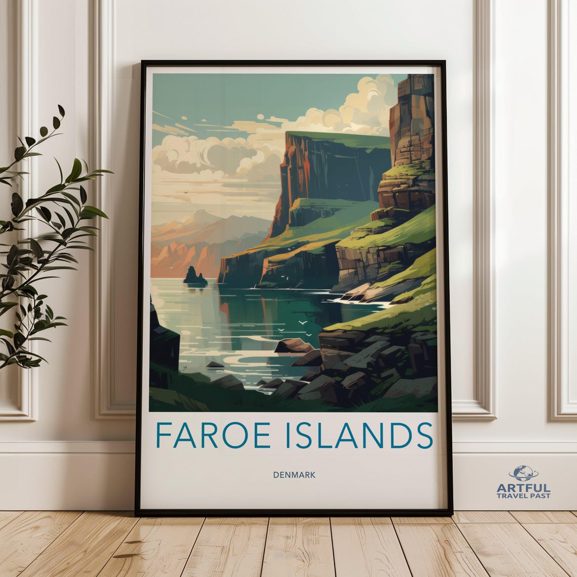 Faroe Islands Denmark Dramatic Sea Cliffs Coastal Travel Poster
