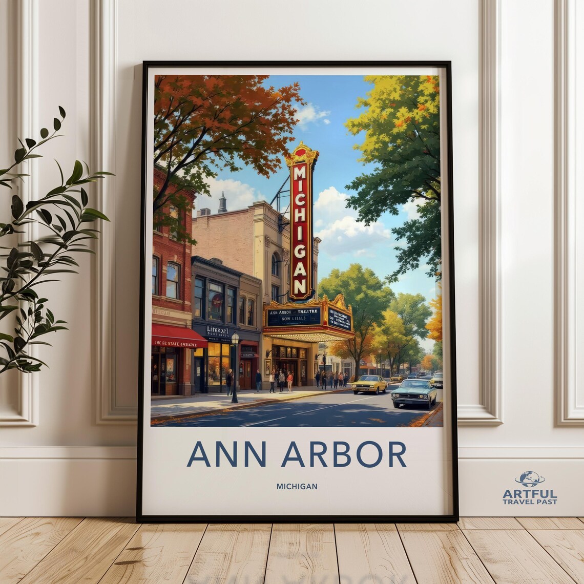 Ann Arbor Michigan Theatre Marquee Autumn Street Travel Poster