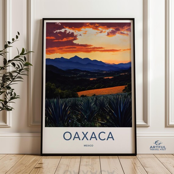 Oaxaca Mexico Agave Fields Sunset Mountain Landscape Travel Poster