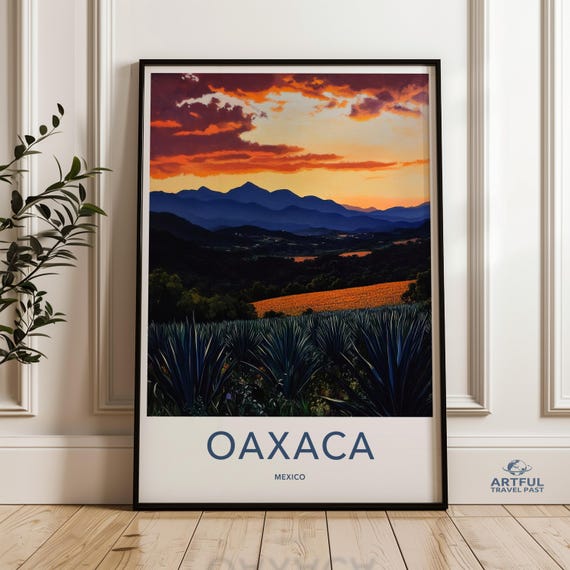 Oaxaca Sunset Wall Art Vibrant Mexican Landscape Poster Unique Scenic Print Mountains And Agave Fields Artwork Mexico Travel Decor