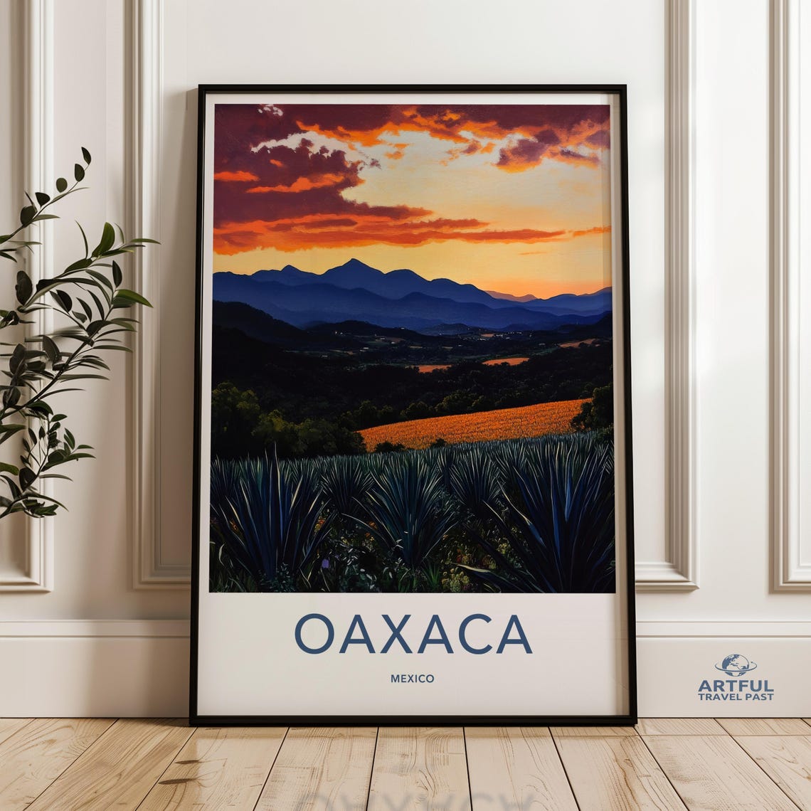 Oaxaca Mexico Agave Fields Sunset Mountain Landscape Travel Poster