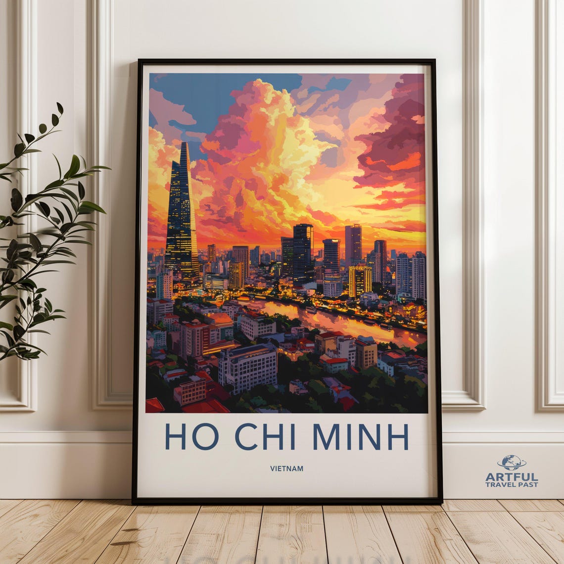 Ho Chi Minh Vietnam Sunset Skyline Dramatic Clouds Travel Poster