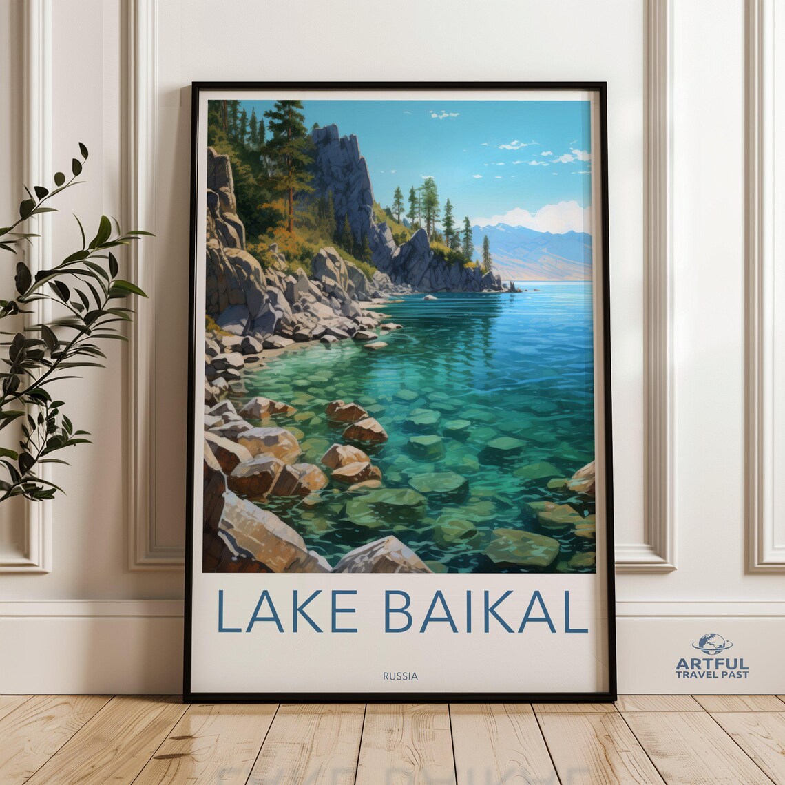 Lake Baikal Russia Rocky Shore Turquoise Water Travel Poster