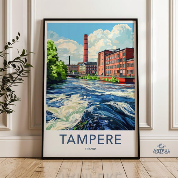 Cityscape Wall Art Historic Building Print Finnish Industrial Landscape Poster River View Artwork Tampere Finland Decor