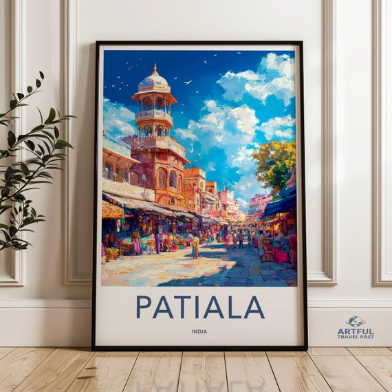 Patiala India Wall Art Cityscape Painting Colorful Street Scene Architecture Travel Poster Home Decor