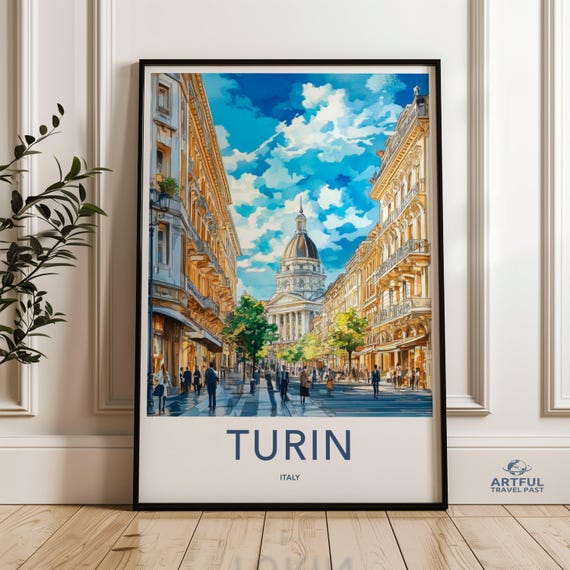 Turin Italy Wall Art Cityscape Print Italian Travel Poster Architectural Landmark Decor Urban Scene European City Artwork