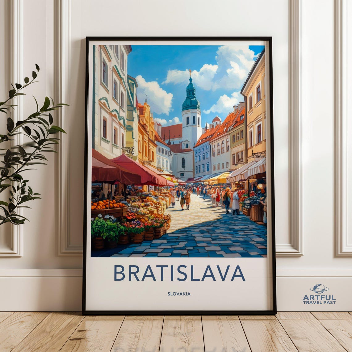 Bratislava Wall Art Slovakia Print Cityscape Painting European Travel Poster Old Town Market Scene Photography Souvenir Gift