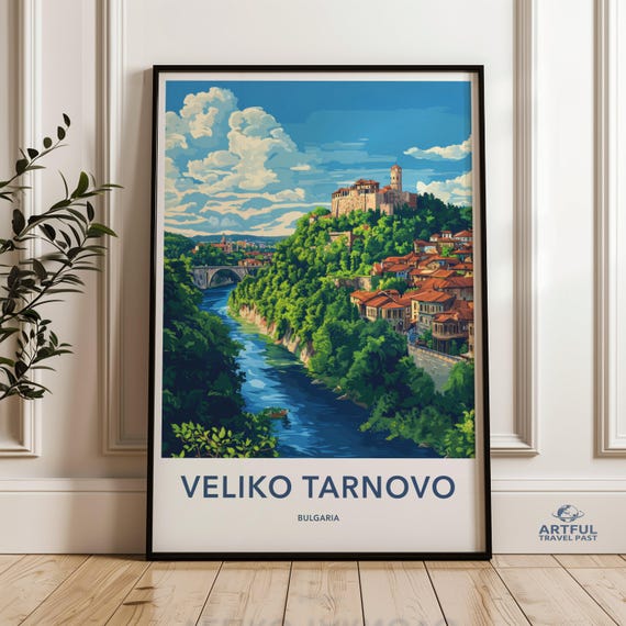 Veliko Tarnovo Bulgaria Wall Art Vintage Travel Poster Cityscape Print Scenic Landscape Artwork Home Decor