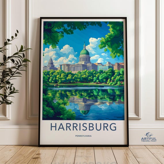Harrisburg Pennsylvania Capitol Building Art Print Cityscape Wall Travel Poster Architecture Illustration Home Decor