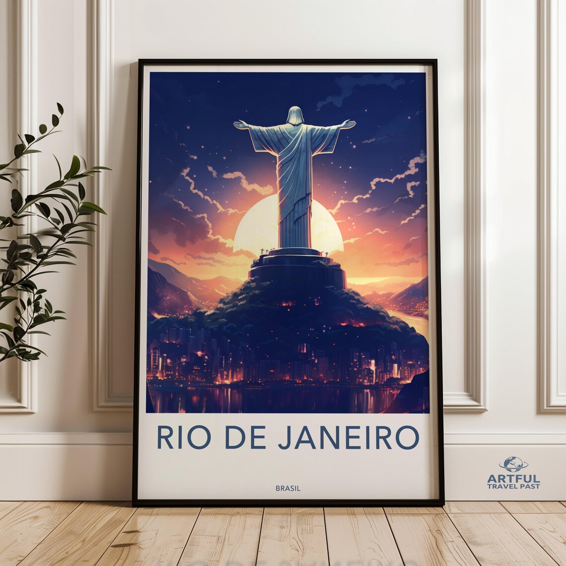 Rio de Janeiro Christ the Redeemer Sunset Travel Poster Brazil
