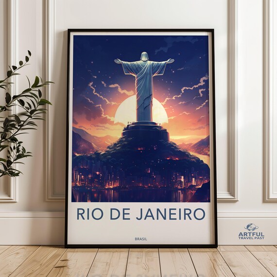 Rio de Janeiro Christ the Redeemer Sunset Travel Poster Brazil