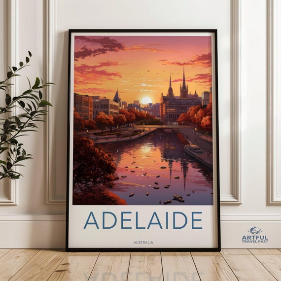 Adelaide Wall Art Poster Scenic Sunset Cityscape Historic Architecture Print Home Decor For Living Room Or Office