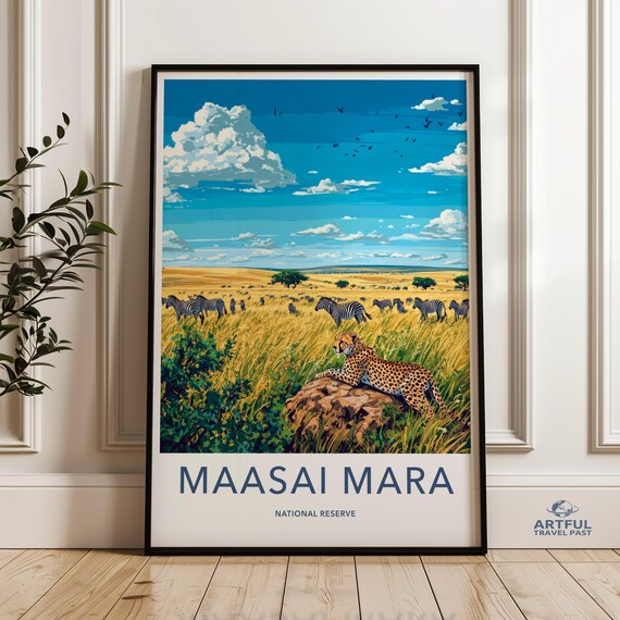 Maasi Mara National Reserve Wall Art African Wildlife Print Cheetah And Zebras Landscape Safari Decor Nature Poster
