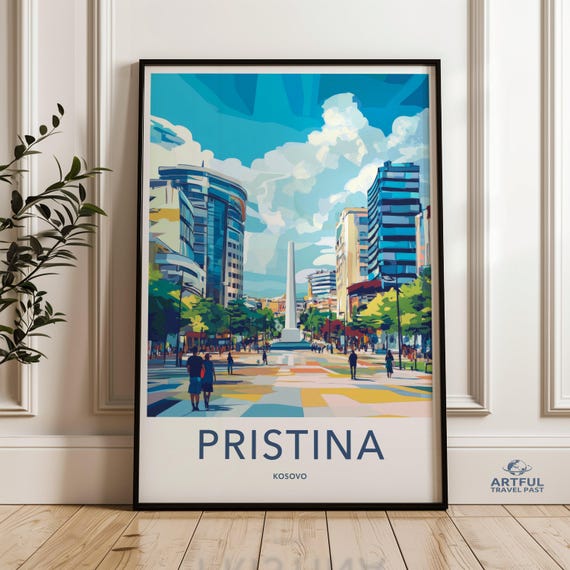 Pristina Wall Art Cityscape Print Modern Kosovo Skyline Home Decor Living Room Decoration Travel Poster Urban Artwork