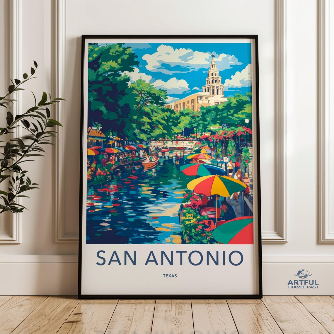 San Antonio Texas River Walk Colorful Umbrellas Travel Poster