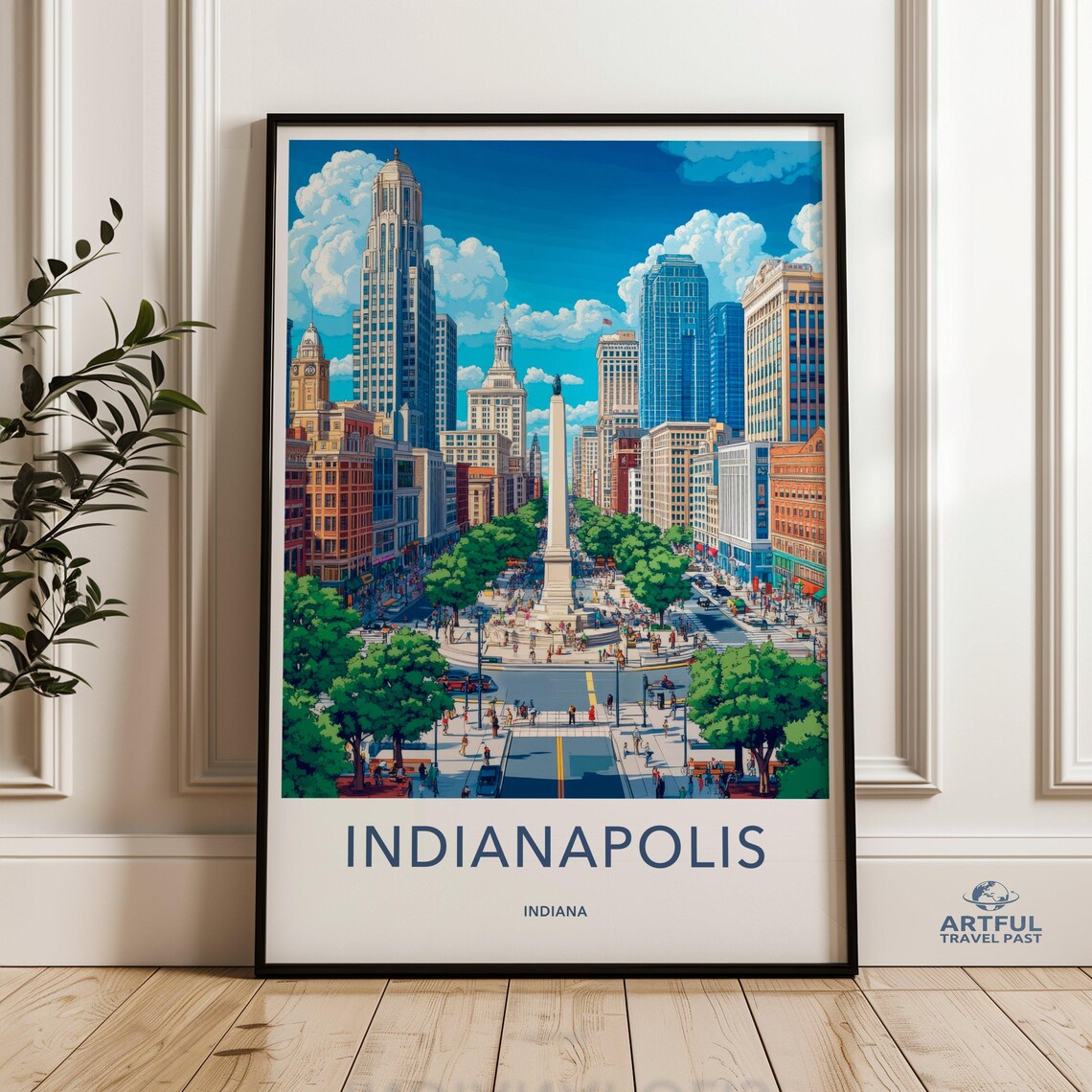 Indianapolis Indiana Monument Circle Skyline Poster Downtown Day